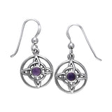 Jewelry Trends Sterling Silver Celtic Quaternary Knot Dangle Earrings with Purple Amethyst Stones