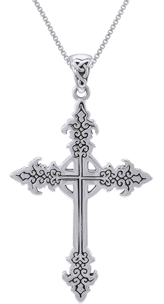 Jewelry Trends Sterling Silver Gothic Celtic Cross Pendant on 18 Inch Box Chain Necklace