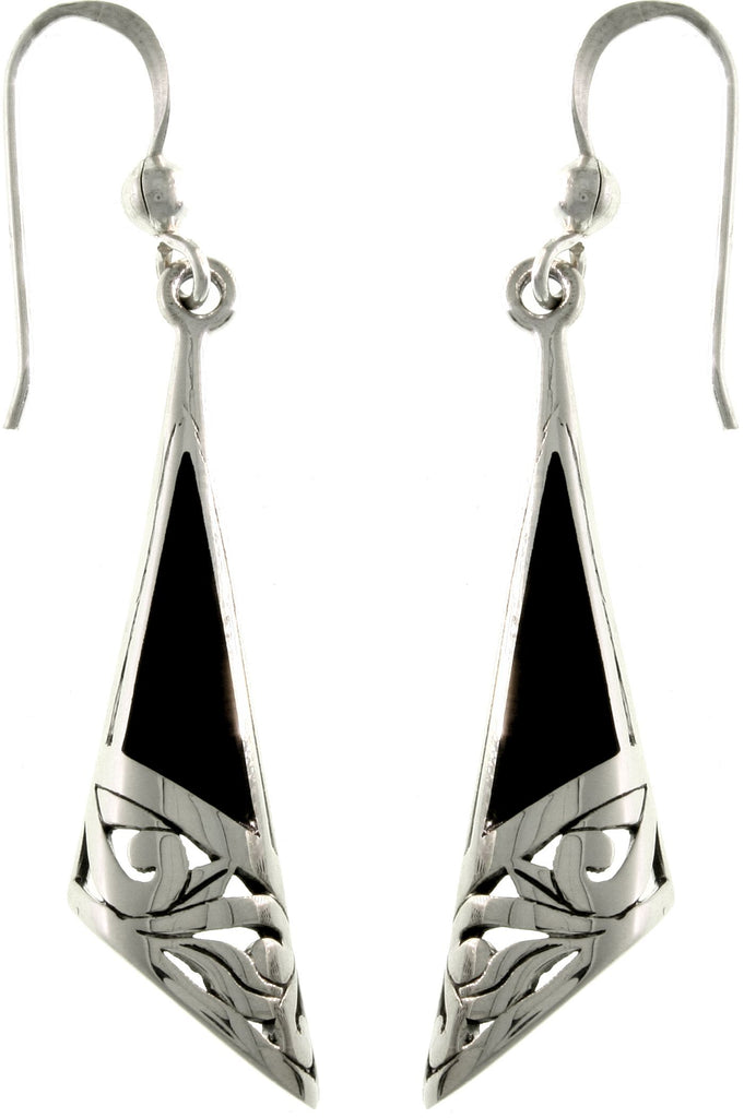 Jewelry Trends Sterling Silver Black Onyx Filigree Long Dangle Earrings