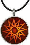 Magic Star Necklace - Pewter Magic Star Vibrant Blood Orange Round Celestial Success Pendant on 18" Black Leather Cord Necklace