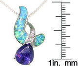 Opal Necklace - Created Blue Opal Cross Over Pendant with Amethyst Purple CZ on Box Chain Necklace