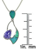Opal Necklace - Sterling Silver Created Blue Opal and Amethyst Purple CZ Pendant with 18 Inch Box Chain Necklace