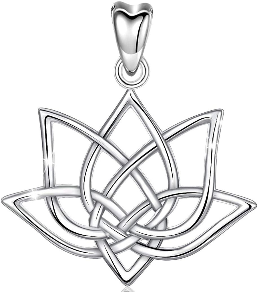 Jewelry Trends Lotus Flower Celtic Knot Sterling Silver Pendant Necklace 18"