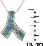 Opal Necklace - Sterling Silver Created Blue Opal and Clear Cubic Zirconia Glittering Ribbon Pendant with Box Chain Necklace