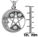 Jewelry Trends Sterling Silver Moon and Star Pentacle Pendant with Moonstone on 18 Inch Box Chain Necklace