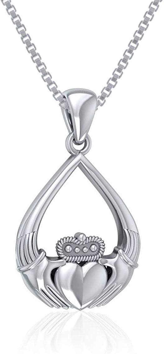 Jewelry Trends Celtic Claddagh Tear-drop Irish Sterling Silver Pendant Necklace 18"