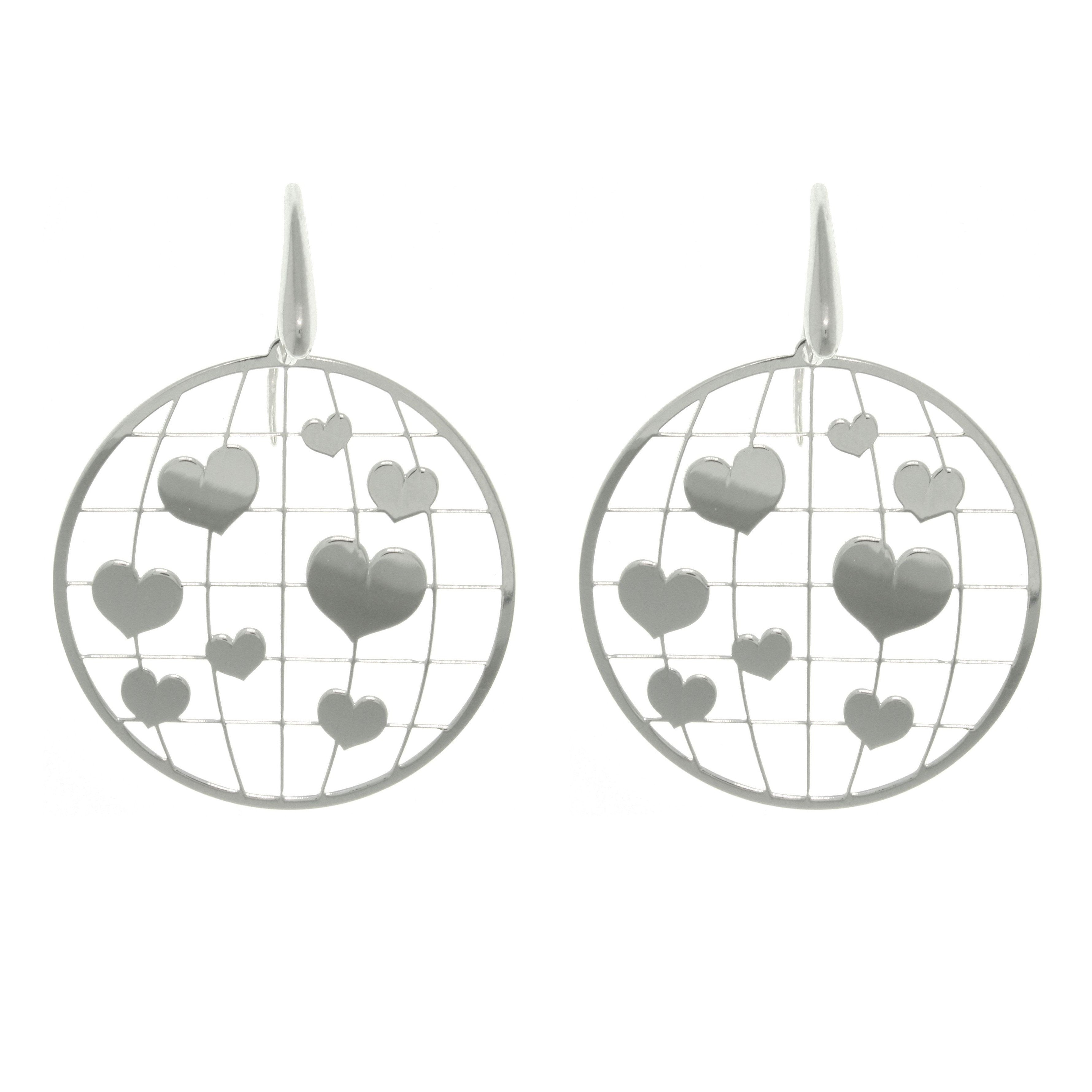 Large Heart Earrings - Sterling Silver Laser Cut Round Heart Earrings