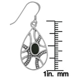 Contemporary Silver Earrings Teardrop Silver Plated Bronze with Black Onyx Gems