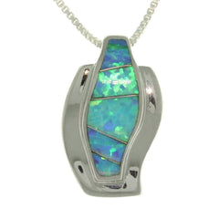 Opal Necklace - Sterling Silver Created Blue Opal Curved Half-hoop Design Pendant with 18 Inch Box Chain Necklace