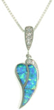 Opal Necklace - Sterling Silver Created Blue Opal and Clear CZ Heart Leaf Pendant with 18 Inch Box Chain Necklace