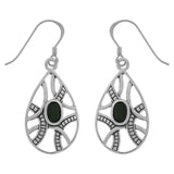 Contemporary Silver Earrings Teardrop Silver Plated Bronze with Black Onyx Gems