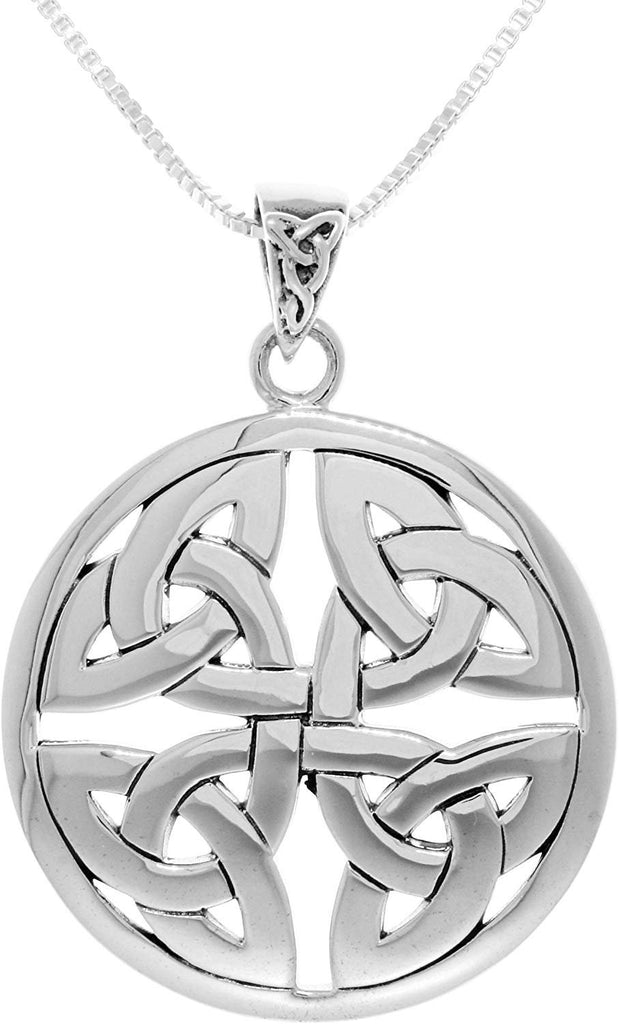 Jewelry Trends Sterling Silver Celtic Trinity Knot Medallion Pendant on 18 Inch Box Chain Necklace