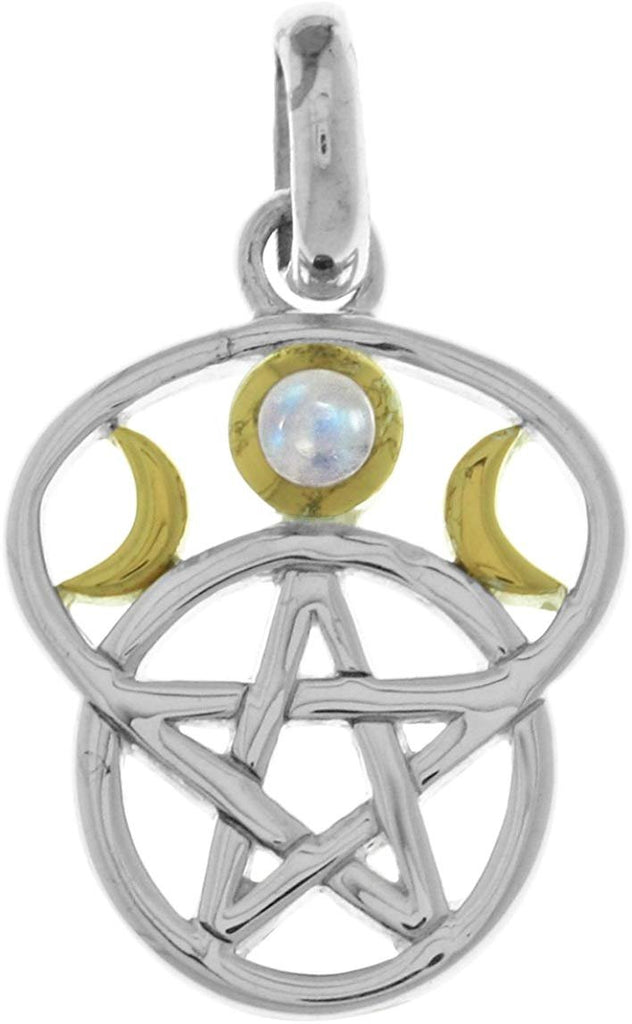 Jewelry Trends Sterling Silver Moon Goddess Pentacle Pendant with Rainbow Moonstone