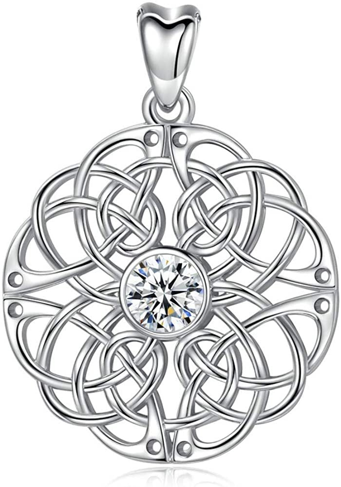 Jewelry Trends Celtic Knot CZ Center Round Medallion Sterling Silver Pendant Necklace 18"