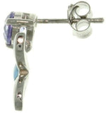 Opal Earrings - Sterling Silver Created Blue Opal Wild Iris Dangle Earrings with Amethyst Purple CZ Stones