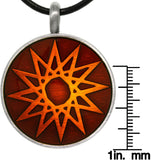 Magic Star Necklace - Pewter Magic Star Vibrant Blood Orange Round Celestial Success Pendant on 18" Black Leather Cord Necklace