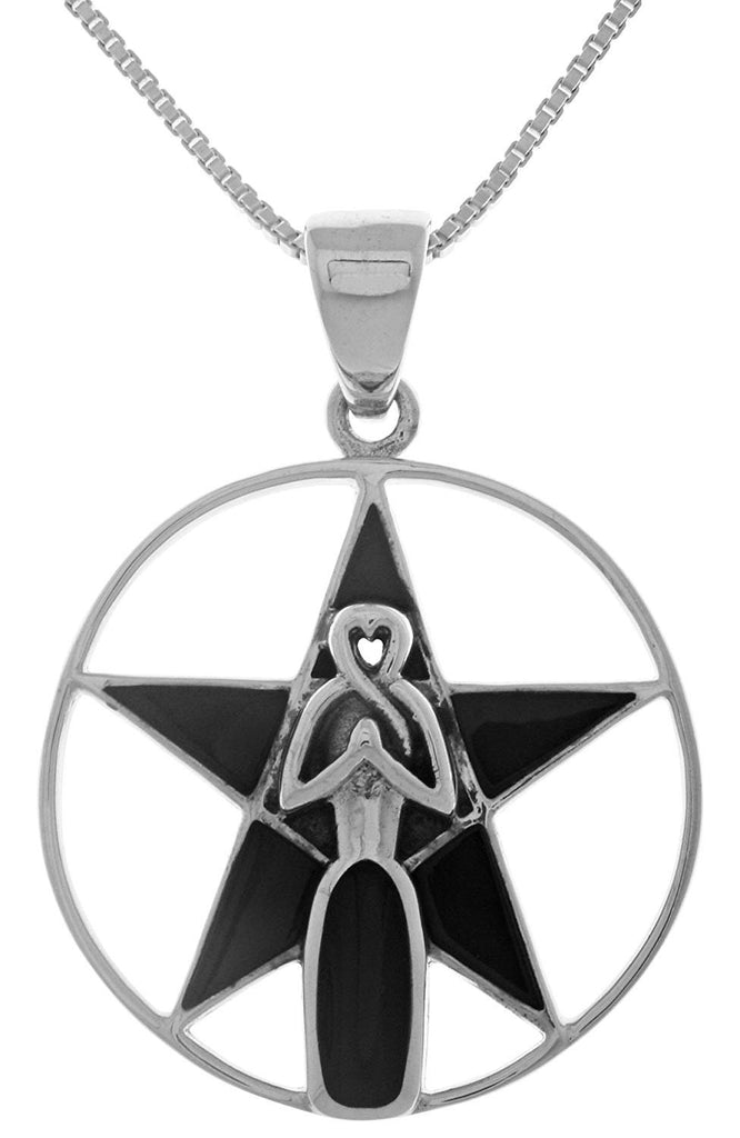 Jewelry Trends Sterling Silver Goddess Pentacle Pendant Necklace 18" Created Black Onyx