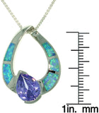 Opal Necklace - Sterling Silver Created Blue Opal Pear Shaped Pendant with Amethyst Purple CZ on 18 Inch Box Chain Necklace