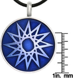 Magic Star Necklace - Pewter Magic Star Vibrant Blue Round Celestial Success Pendant on 18 Inch Black Leather Cord Necklace