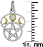 Jewelry Trends Sterling Silver Moon Goddess Pentacle Pendant with Rainbow Moonstone
