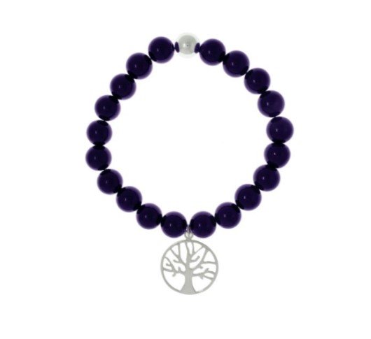 Bracelet with Amethyst Beads and Sterling Silver Tree Charm : Tree