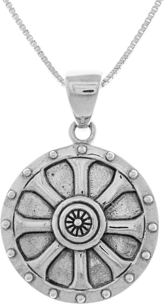 Jewelry Trends Sterling Silver Viking Shield Wheel of Balance Pendant on 18 Inch BoxChain Necklace