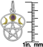 Jewelry Trends Sterling Silver Moon Goddess Pentacle Pendant with Amethyst
