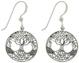 Jewelry Trends Sterling Silver Tree of Life Round Weaved Dangle Earrings