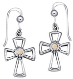 Jewelry Trends Sterling Silver and Mother of Pearl Celtic Cross Dangle Earrings