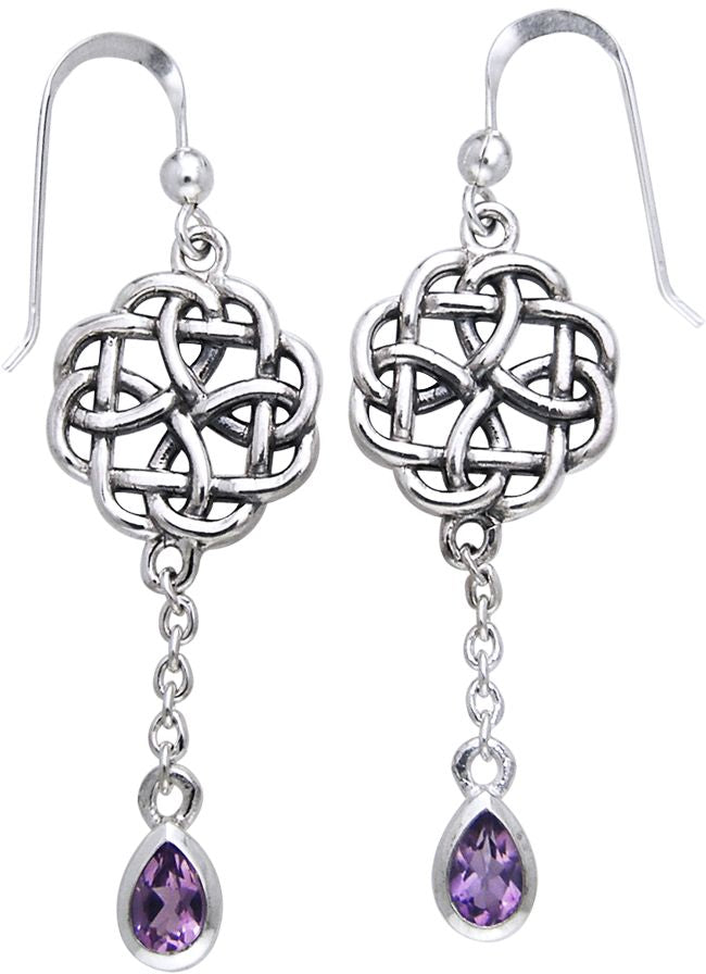 Jewelry Trends Sterling Silver Celtic Amethyst Dangle Chain Earrings