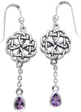 Jewelry Trends Sterling Silver Celtic Amethyst Dangle Chain Earrings