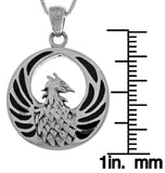 Jewelry Trends Sterling Silver Phoenix Fire Bird Pendant with Black Onyx on 18 Inch Box Chain Necklace