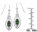 Jewelry Trends Sterling Silver Celtic Oval Dark Green Glass Dangle Earrings