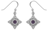Jewelry Trends Sterling Silver Celtic Quaternary Luck Knot Dangle Earrings with Purple Amethyst Stones