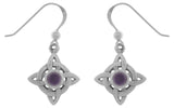 Jewelry Trends Sterling Silver Celtic Quaternary Luck Knot Dangle Earrings with Purple Amethyst Stones
