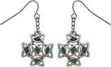 Jewelry Trends Pewter Celtic Cross with Green Crystal Rhinestones Dangle Earrings