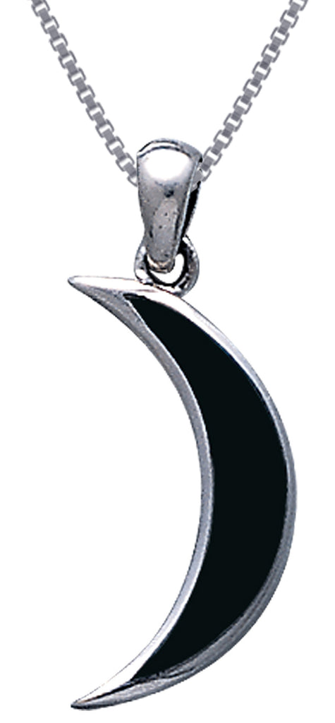 Jewelry Trends Sterling Silver Dark Crescent Moon Pendant with Black Onyx on 18 Inch Box Chain Necklace