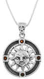 Jewelry Trends Sterling Silver Sun Medallion Pendant with Garnet on 18 Inch Box Chain Necklace