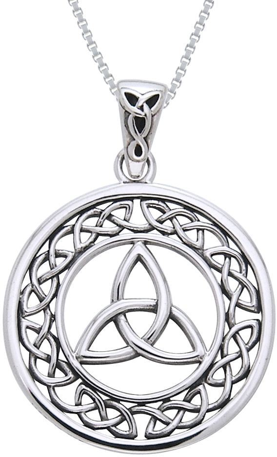 Jewelry Trends Sterling Silver Celtic Border Trinity Knot Round Pendant on 18 inch Chain Necklace