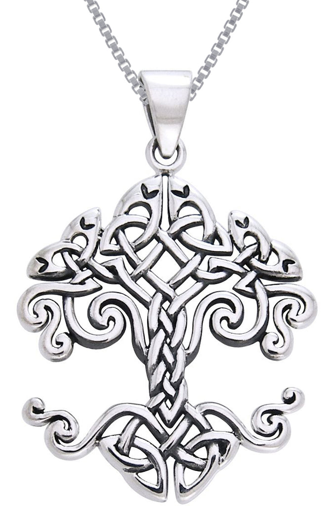 Jewelry Trends Sterling Silver Celtic Knot Work Tree of Life Pendant on 18 Inch Box Chain Necklace