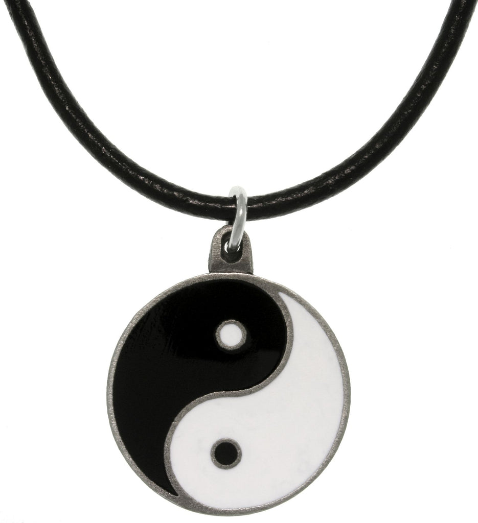 Jewelry Trends Pewter Yin Yang Pendant with 18 Inch Black Leather Cord Necklace Balance Symbol