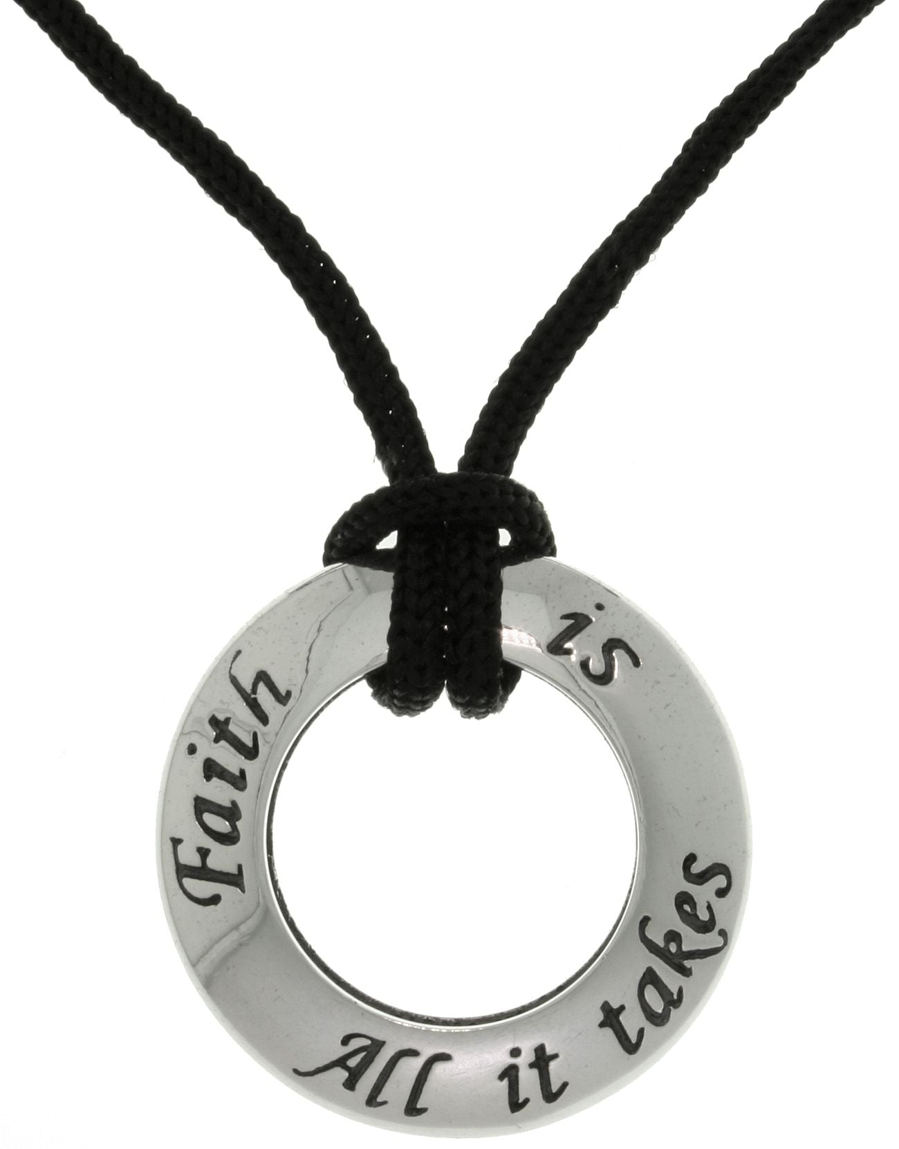 Jewelry Trends Sterling Silver Faith Ring Pendant on Black Cord Neckla