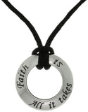 Jewelry Trends Sterling Silver Faith Ring Pendant on Black Cord Necklace