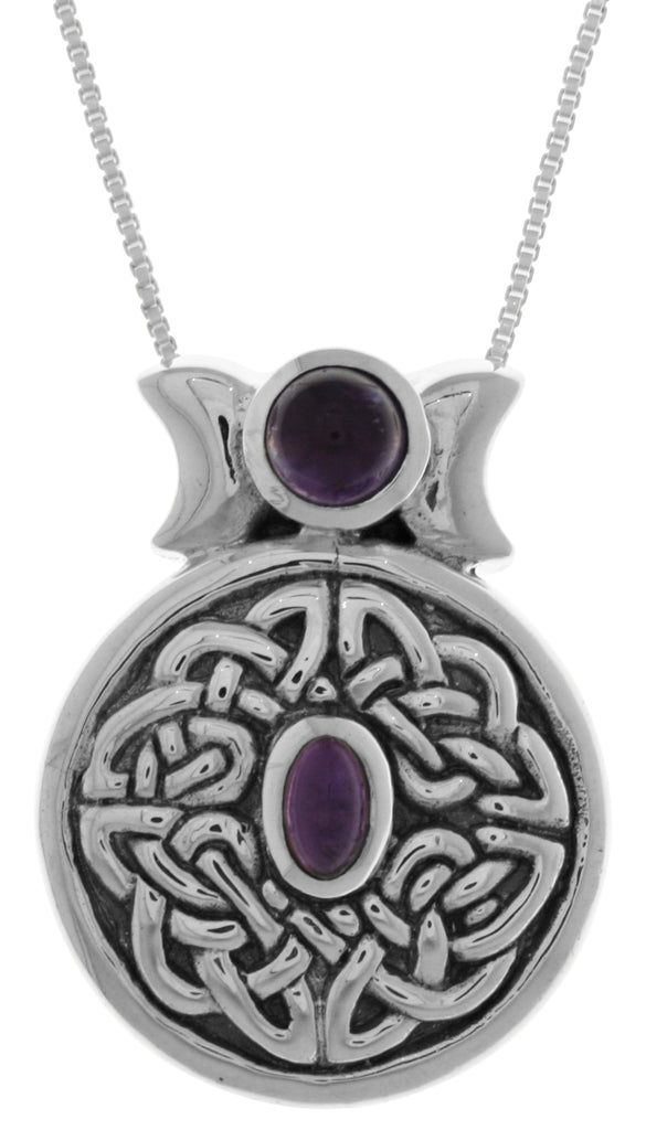 Jewelry Trends Sterling Silver Round Celtic Moon Goddess Pendant with Purple Amethyst on 18 Inch Box Chain Necklace