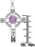 Jewelry Trends Sterling Silver Celtic Knotwork Cross with Amethyst Pendant on 18 Inch Box Chain Necklace