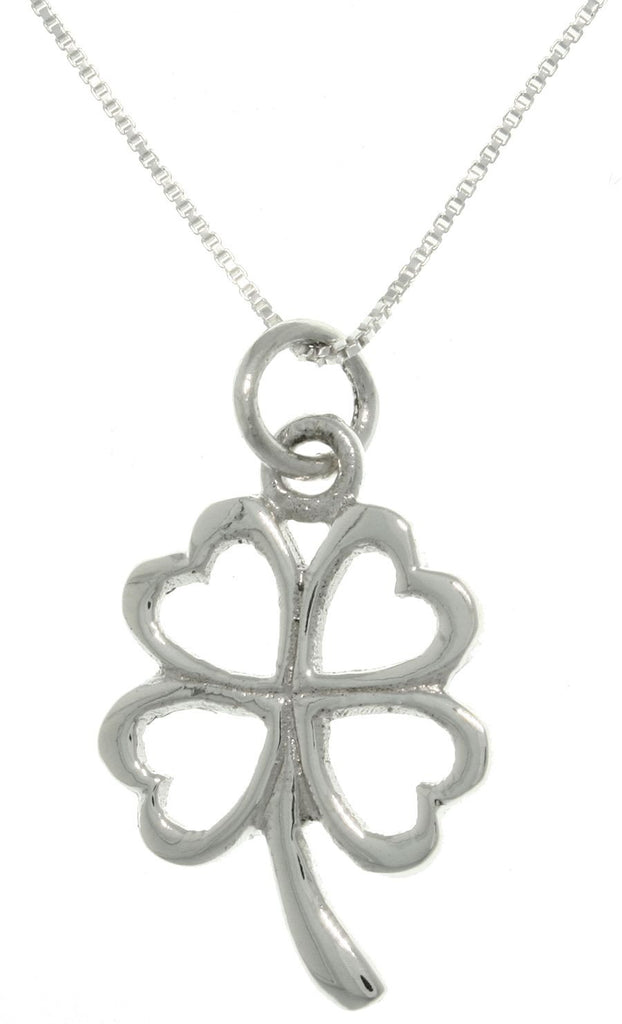 Jewelry Trends Sterling Silver Lucky Four Leaf Clover Shamrock Pendant with 18 Inch Chain Necklace