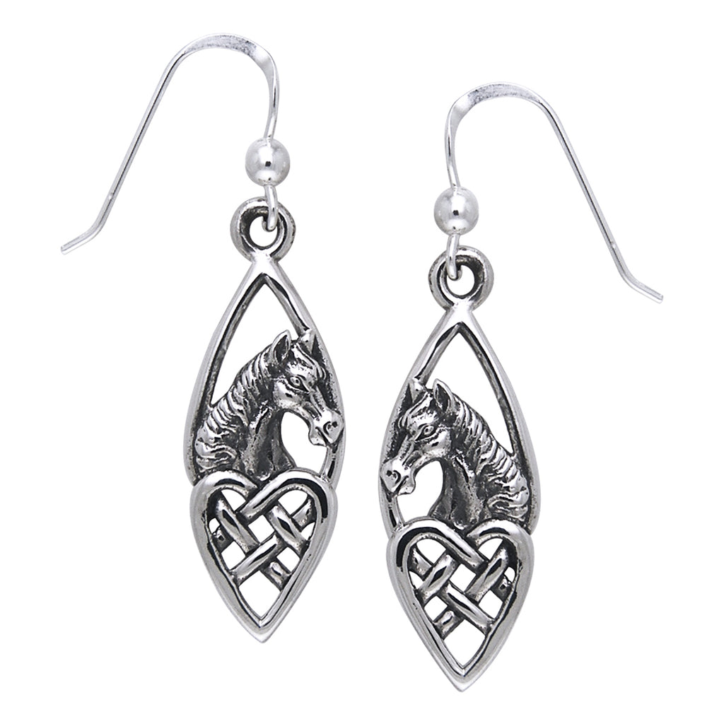 Jewelry Trends Sterling Silver Horse with Celtic Heart Dangle Earrings