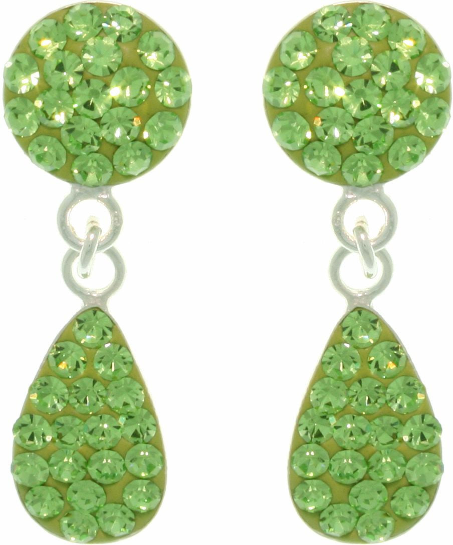Jewelry Trends Sterling Silver Green Crystal Teardrop Dangle Earrings