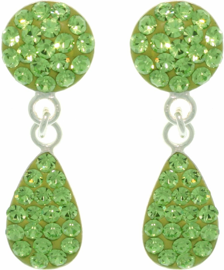 Jewelry Trends Sterling Silver Green Crystal Teardrop Dangle Earrings