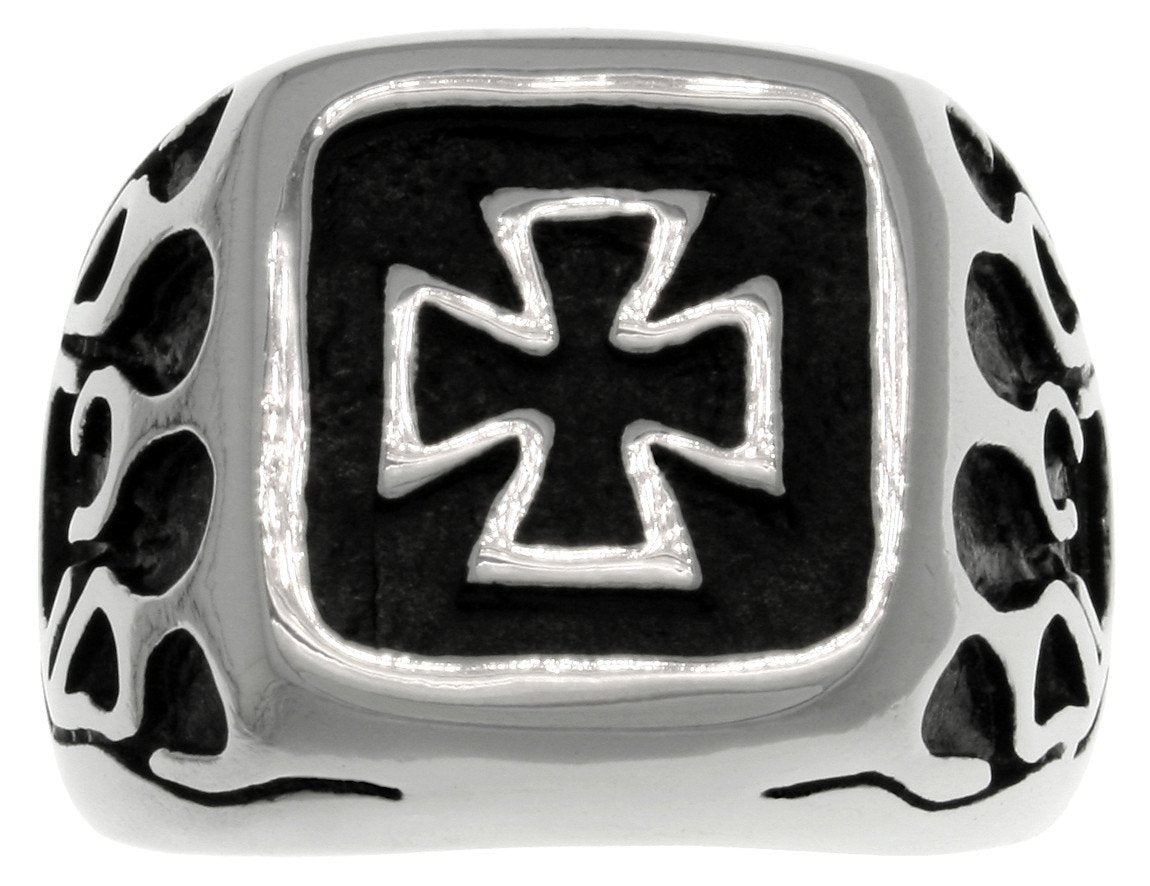 Jewelry Trends Stainless Steel Band Ring with Celtic Iron Cross and Flames Whole Sizes 9 - 14 - 9